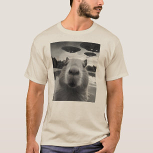 T-shirt Capybara drôle prend un selfie avec des aliens OVN