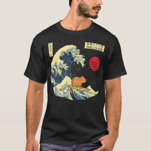 T-shirt Capybara drôle surfe sur la Grande Vague Japonaise