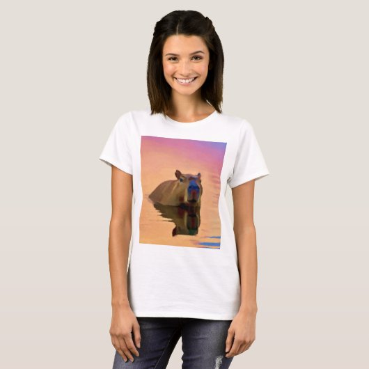 T-shirt Capybara émergeant d'un lac d'art paisible (Devant entier)