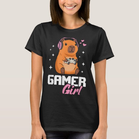 T-shirt Capybara Gamer Girl Gaming (Devant)