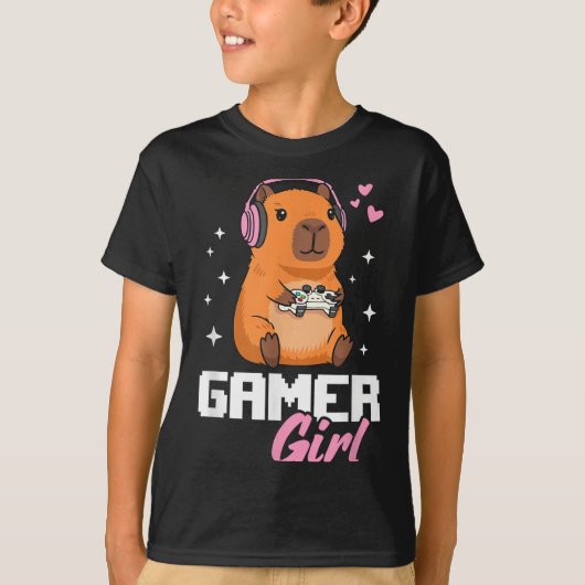 T-shirt Capybara Gamer Girl Gaming  (Devant)