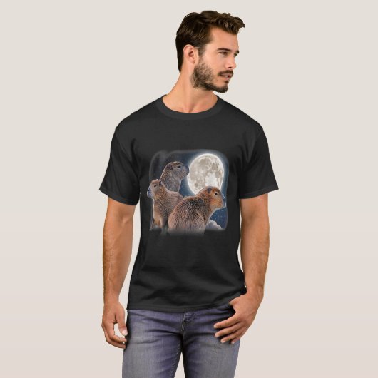 T-shirt Capybara Humour parodique Trois Capybaras et Lune (Devant entier)