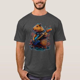 T-shirt Capybara Jouer Guitare Électrique Rock 4