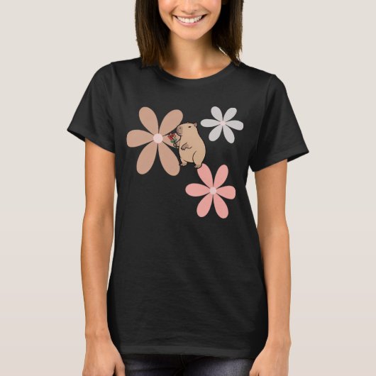 T-shirt Capybara Mignon Avec Fleur (Devant)