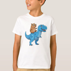 T-shirt Capybara Mignon Drôle à Cheval sur un Dinosaure T 