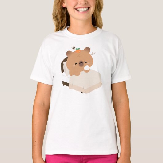 T-shirt Capybara Mignon Fatigué (Devant)
