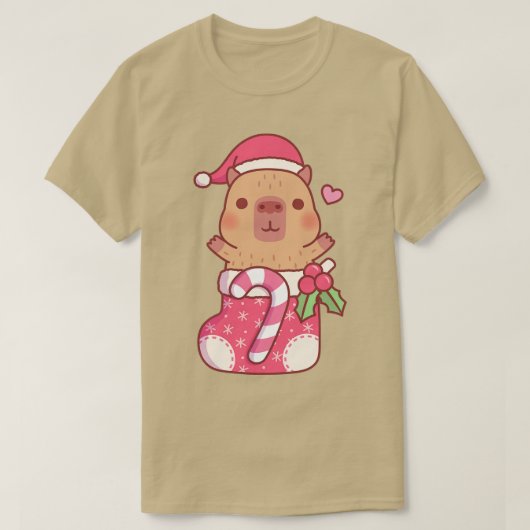 T-shirt Capybara Mignonne Dans La Bouche De Noël Avec Des (Design devant)