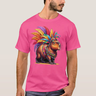 T-shirt Capybara Portant Une Tête Tribale Colorée Carniva