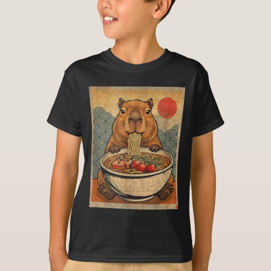 T-shirt Capybara Ramen Japanese Funny Graphic Kawaii Anime (Devant)