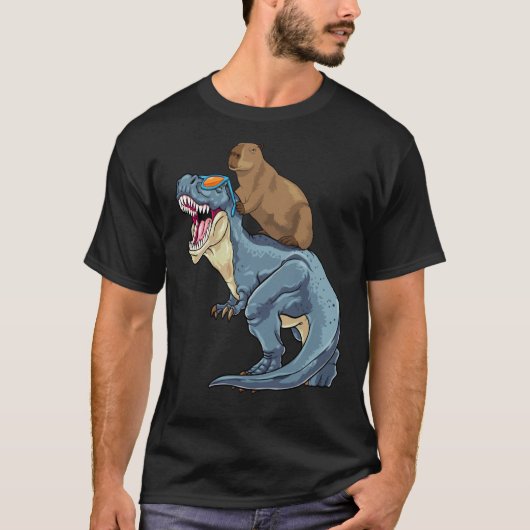 T-shirt Capybara Riding Dinosaur Rex Capibara Dino Rodent (Devant)