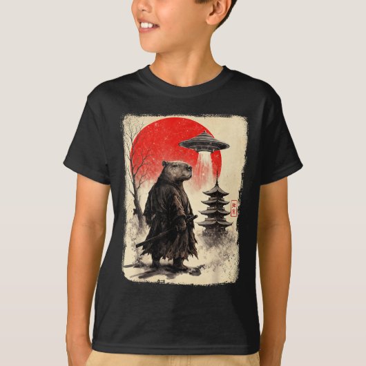 T-shirt Capybara Samurai Retro Ufo Japanese Warrior Tenshu (Devant)