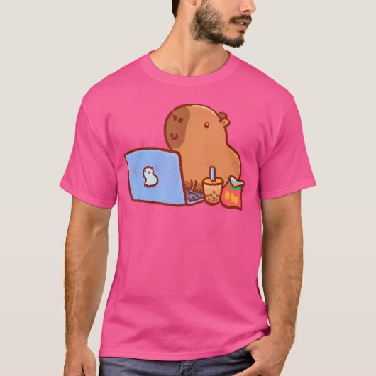 T-shirt Capybara Sur Un Ordinateur Portable Avec Snacks Et (Devant)