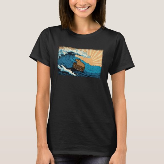 T-shirt Capybara Wave  Capibara Beach Surfer Distressed (Devant)