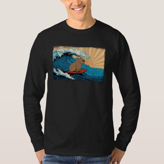 T-shirt Capybara Wave  Surfboard Surfer Capibara Animal (Devant)