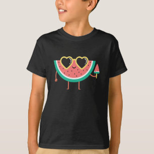 T-shirt Caractère de pastèque mignonne avec lunettes de so