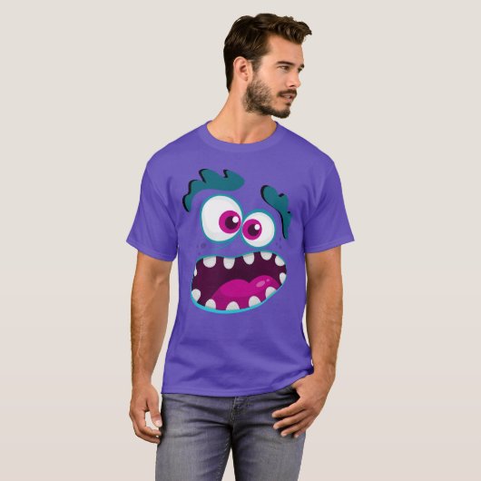 T-shirt Caractère Monstre Violet Drôle Joyeux Visage Effra (Devant entier)