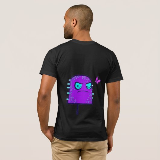 T-shirt Caractère numérique avec papillon néon Cyberpunk (Dos entier)