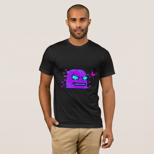 T-shirt Caractère numérique avec papillon néon Cyberpunk (Devant entier)