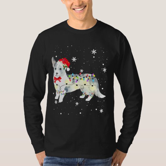 T-shirt Cardigan Welsh Corgi Dog Christmas Light Xmas (Devant)