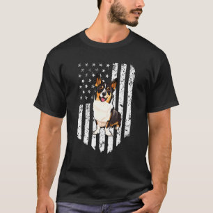 T-shirt Cardigan Welsh Corgi drapeau américain noir et bla
