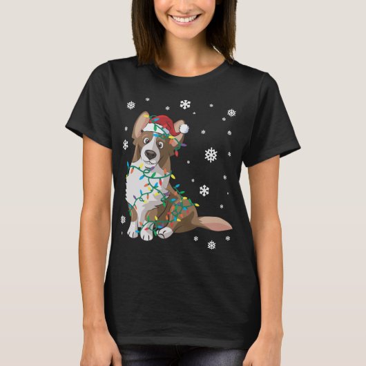 T-shirt Cardigan Welsh Corgi Enveloppé Dans Les Lumières D (Devant)