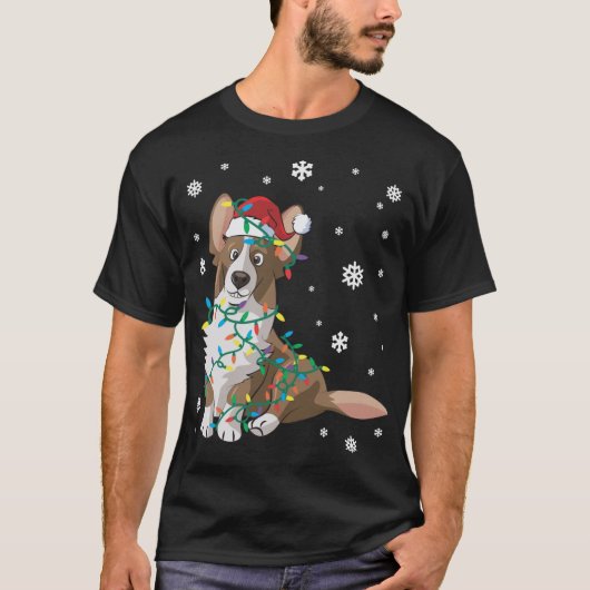 T-shirt Cardigan Welsh Corgi Enveloppé Dans Les Lumières D (Devant)