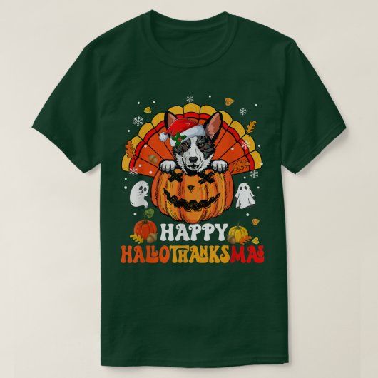 T-shirt Cardigan Welsh Corgis Chien Hallothanksmas Hal (Design devant)