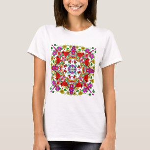 T-shirt Cardinal rouge et Fleurs colorées Mandala