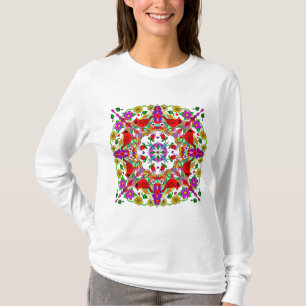 T-shirt Cardinal rouge et Fleurs colorées Mandala