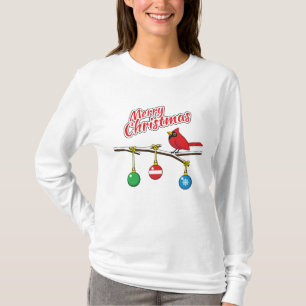 T-shirt Cardinal rouge sur une branche nue de Noël - Joyeu