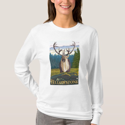 T-shirt Caribou dans le sauvage - Yellowstone occidental, (Devant)