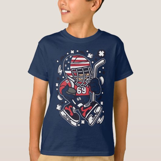 T-shirt caricature American Hockey Kid (Devant)