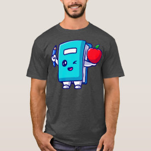 T-shirt Caricature Cute Book Avec Crayon Et Pomme