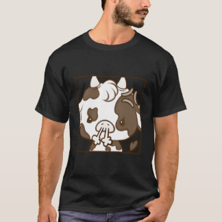 T-shirt Caricature Cute Kawaii Coquette Emote Vache en col