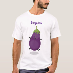 T-shirt Caricature d'aubergine d'aubergine joliment heureu