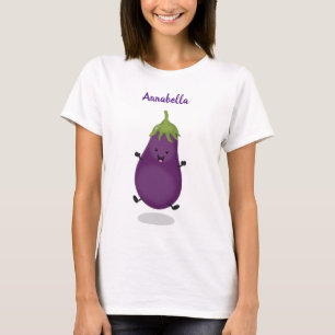 T-shirt Caricature d'aubergine d'aubergine joliment heureu
