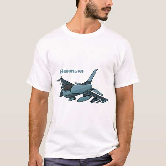 T-shirt Caricature d'avion de chasse militaire (Devant)