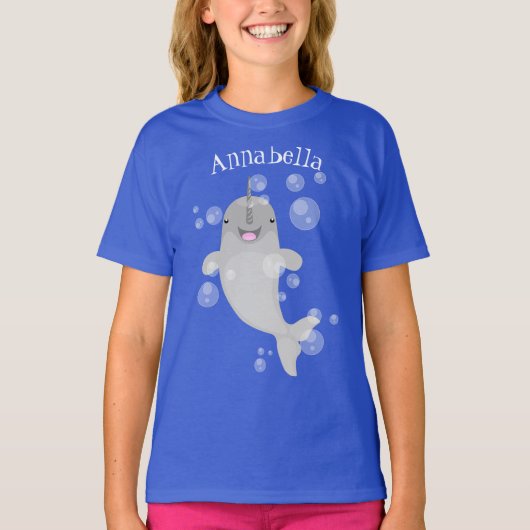 T-shirt Caricature de bulles de narval joyeux (Devant)