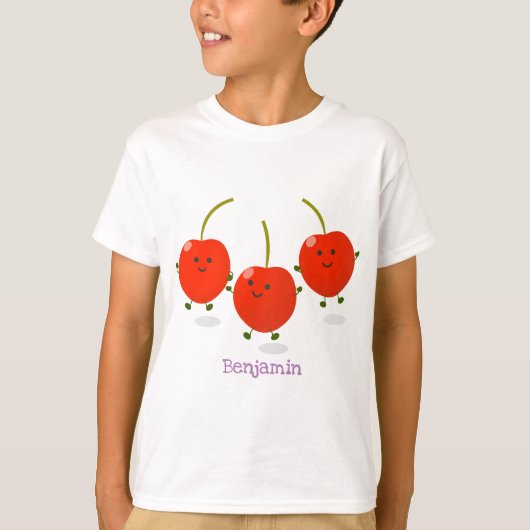 T-shirt Caricature de cerises rouges à sauter mûr (Devant)