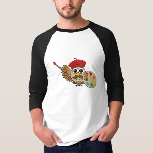 T-shirt Caricature de Chouette Peintre Cute (Devant)