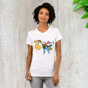T-shirt Caricature de cigogne avec lunettes et paquet bébé