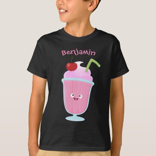 T-shirt Caricature de crème glacée de fraise mignonne (Devant)