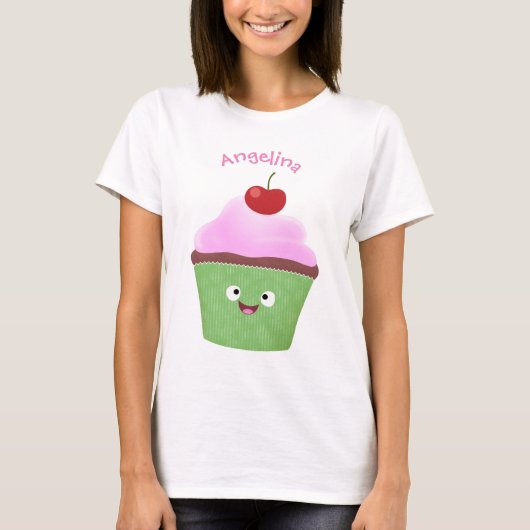 T-shirt Caricature de cupcake joyeux (Devant)