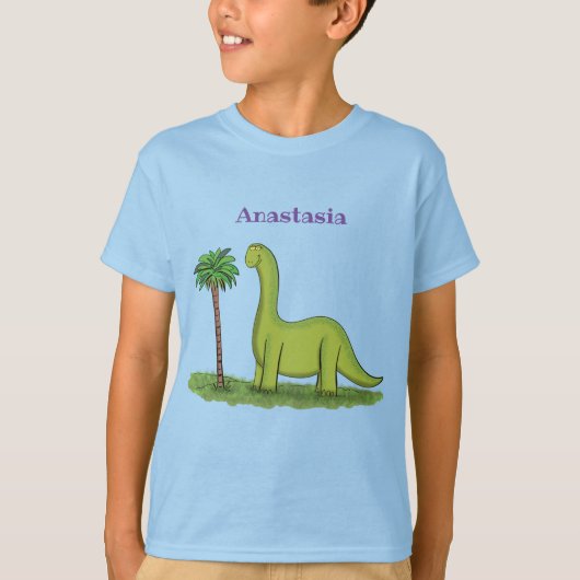 T-shirt Caricature de dinosaure de brontosaurus vert migno (Devant)