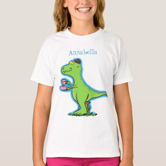 T-shirt Caricature de dinosaure vert t rex (Devant)