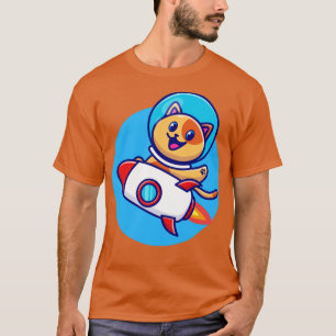 T-shirt Caricature de fusée de l'astronaute de chat mignon