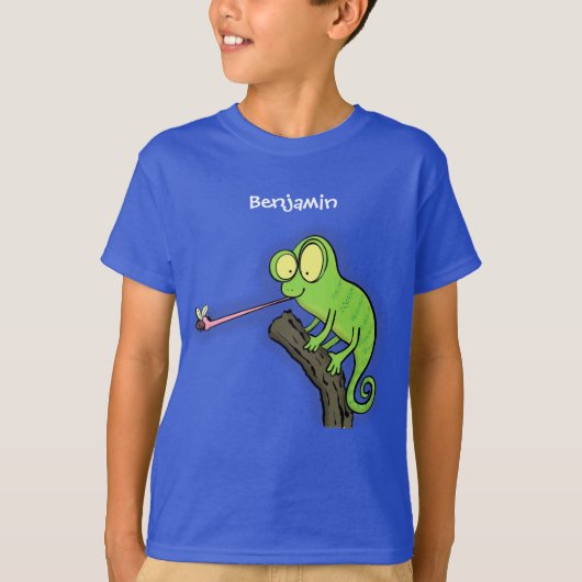 T-shirt Caricature de lézard de caméléon vert joyeux (Devant)