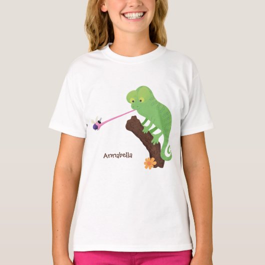 T-shirt Caricature de lézard de caméléon vert joyeux (Devant)