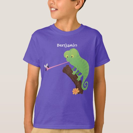 T-shirt Caricature de lézard de caméléon vert joyeux (Devant)