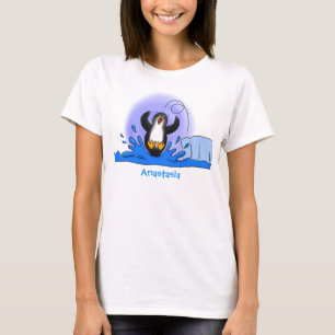 T-shirt Caricature de manchot joyeux sautant